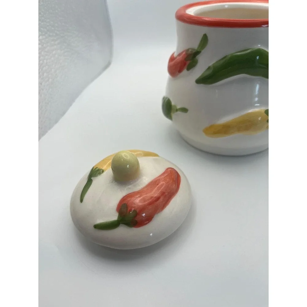 SAP Trading‎ Co Ceramic Chili Pepper Canister Small Jar with Lid 3D Embossed 5in